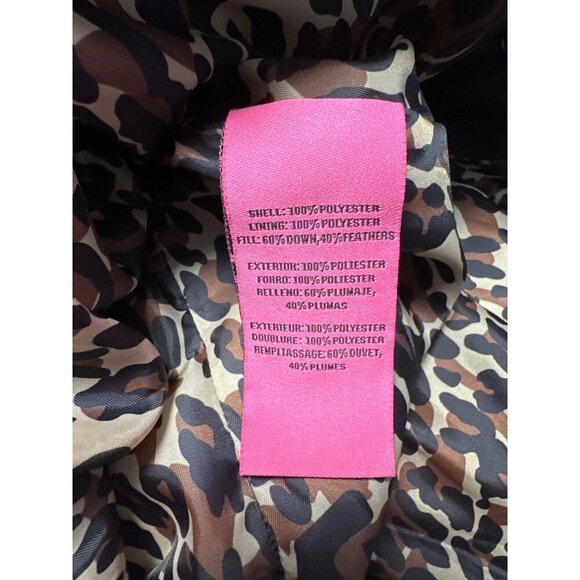 Betsy Johnson Long Down Puffer Coat Leopard Print Lining Ruffle Details Sz S - Picture 7 of 9
